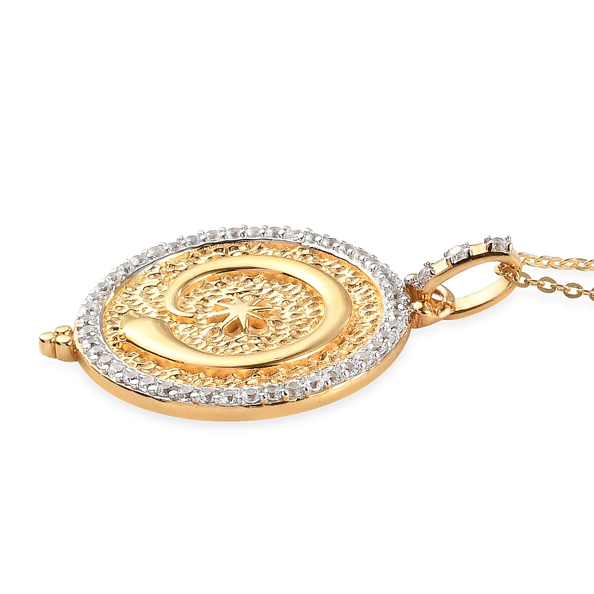 Natural White Zircon Eternal Love Starburst Lucky Coin Snake Pendant Necklace 20 Inches in Vermeil Yellow Gold Over Sterling Silver 1.00 ctw image number 3