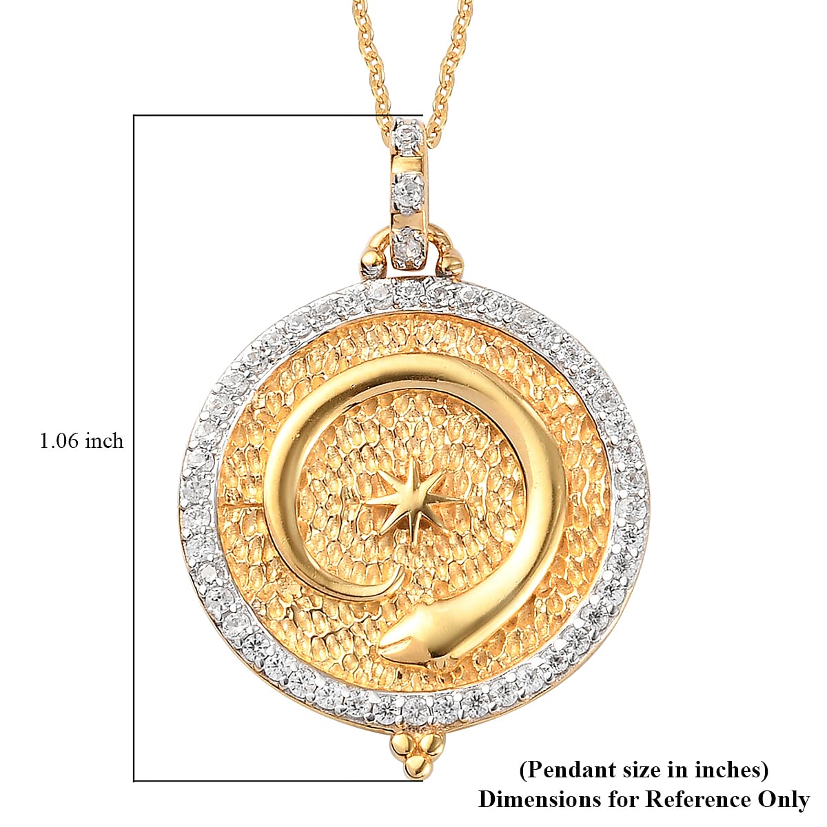 Natural White Zircon Eternal Love Starburst Lucky Coin Snake Pendant Necklace 20 Inches in Vermeil Yellow Gold Over Sterling Silver 1.00 ctw image number 5