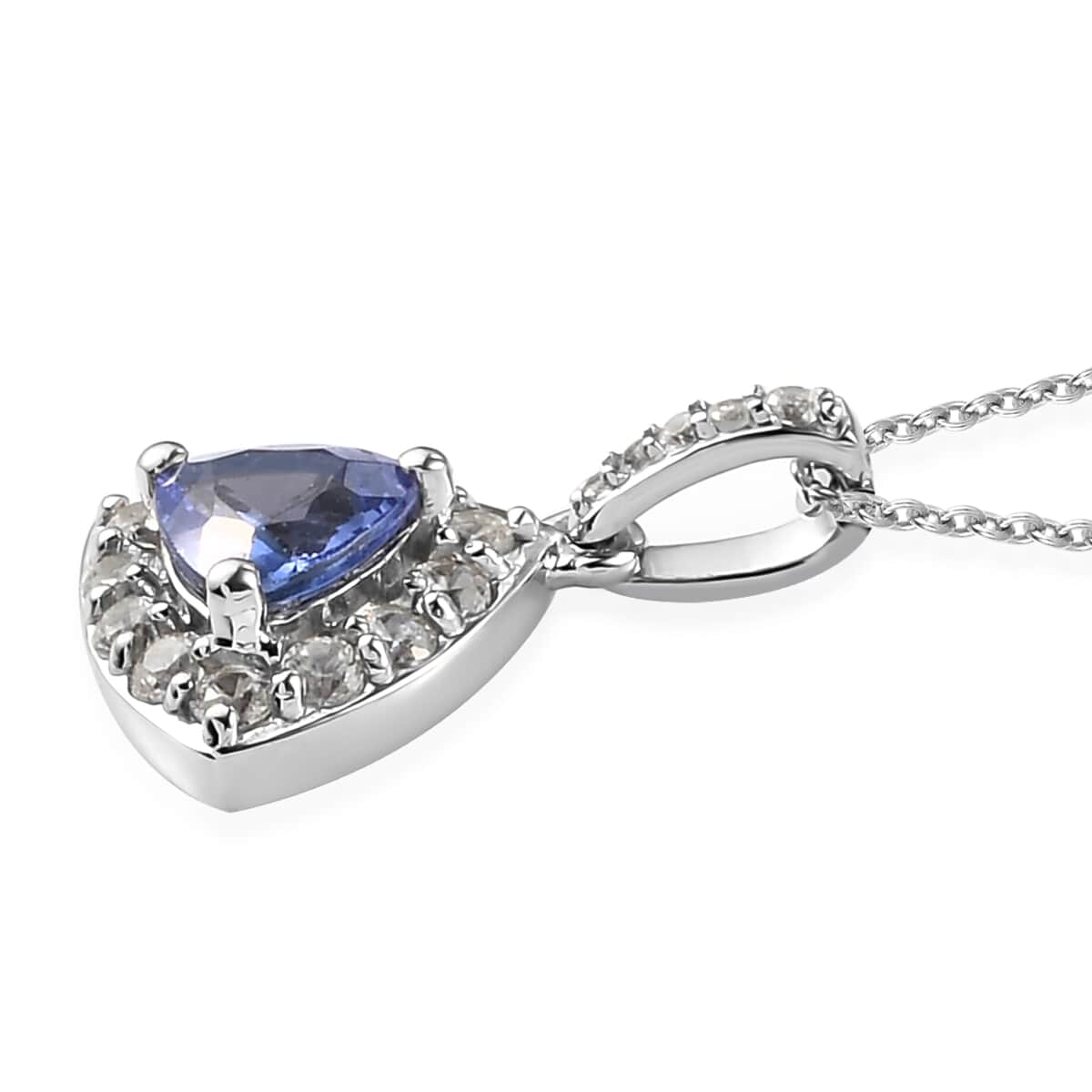 Tanzanite, Natural White Zircon Halo Pendant Necklace (20 Inches) in Platinum Over Sterling Silver 1.00 ctw image number 3