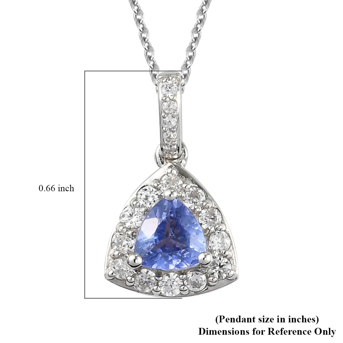 Tanzanite, Natural White Zircon Halo Pendant Necklace (20 Inches) in Platinum Over Sterling Silver 1.00 ctw image number 5