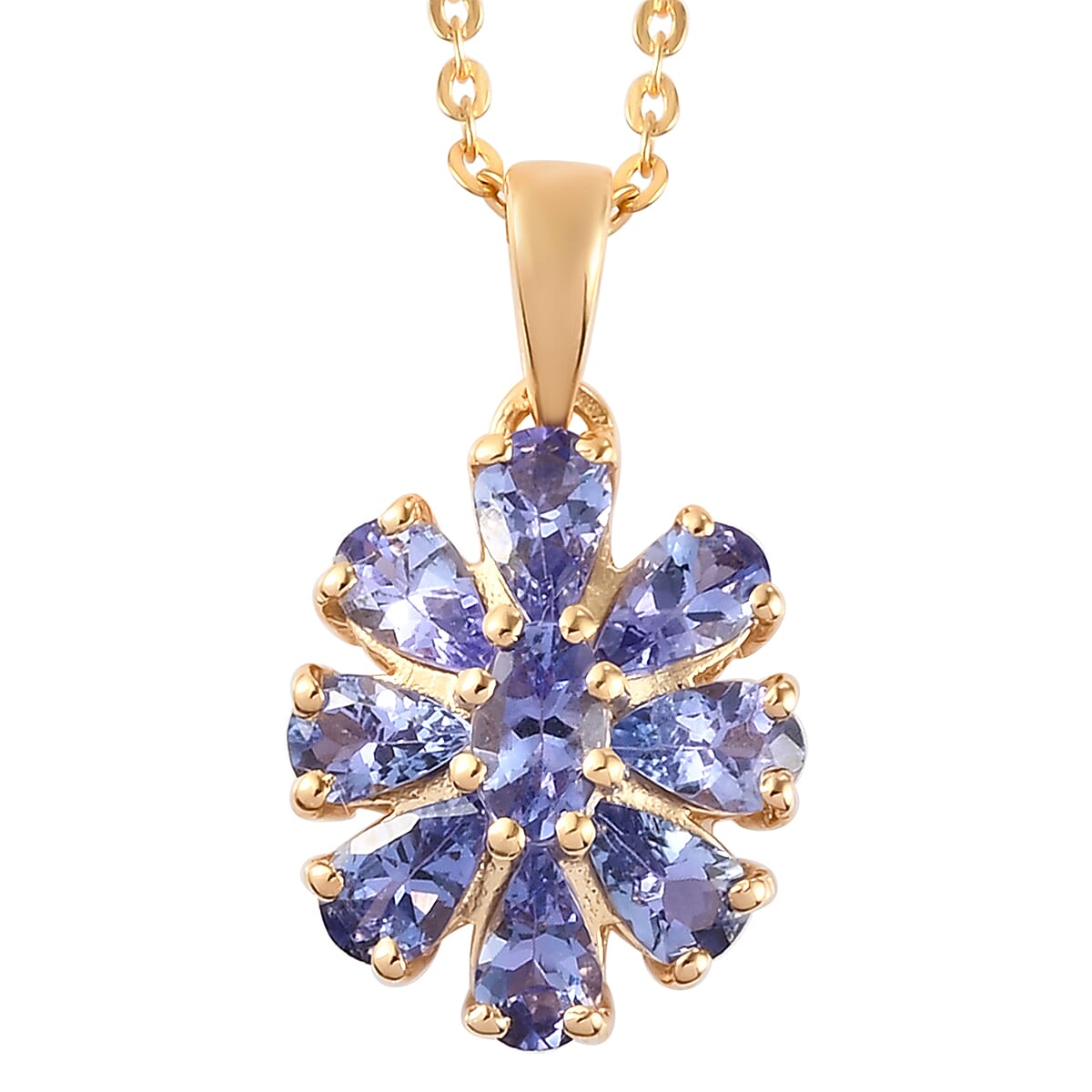 Tanzanite Flower Pendant Necklace 20 Inches in Vermeil Yellow Gold Over Sterling Silver 1.75 ctw