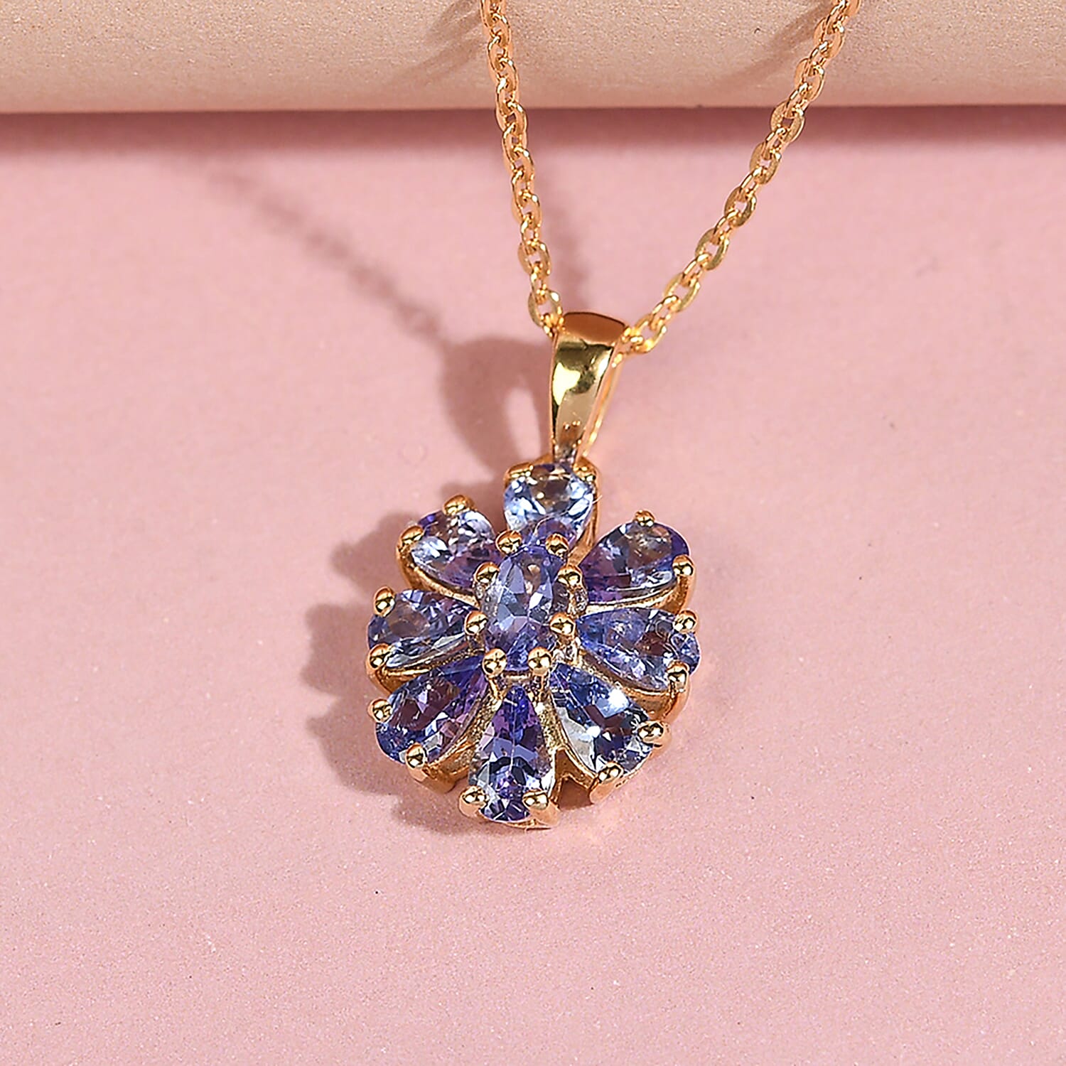 Tanzanite Flower Pendant Necklace 20 Inches in Vermeil Yellow Gold Over Sterling Silver 1.75 ctw
