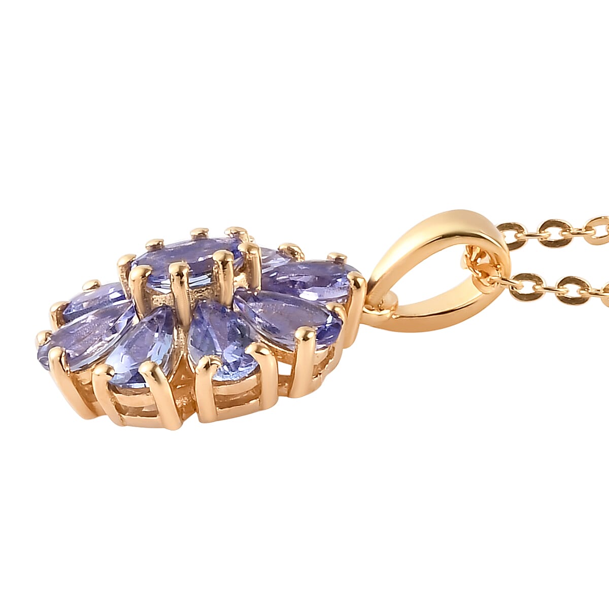 Tanzanite Flower Pendant Necklace 20 Inches in Vermeil Yellow Gold Over Sterling Silver 1.75 ctw