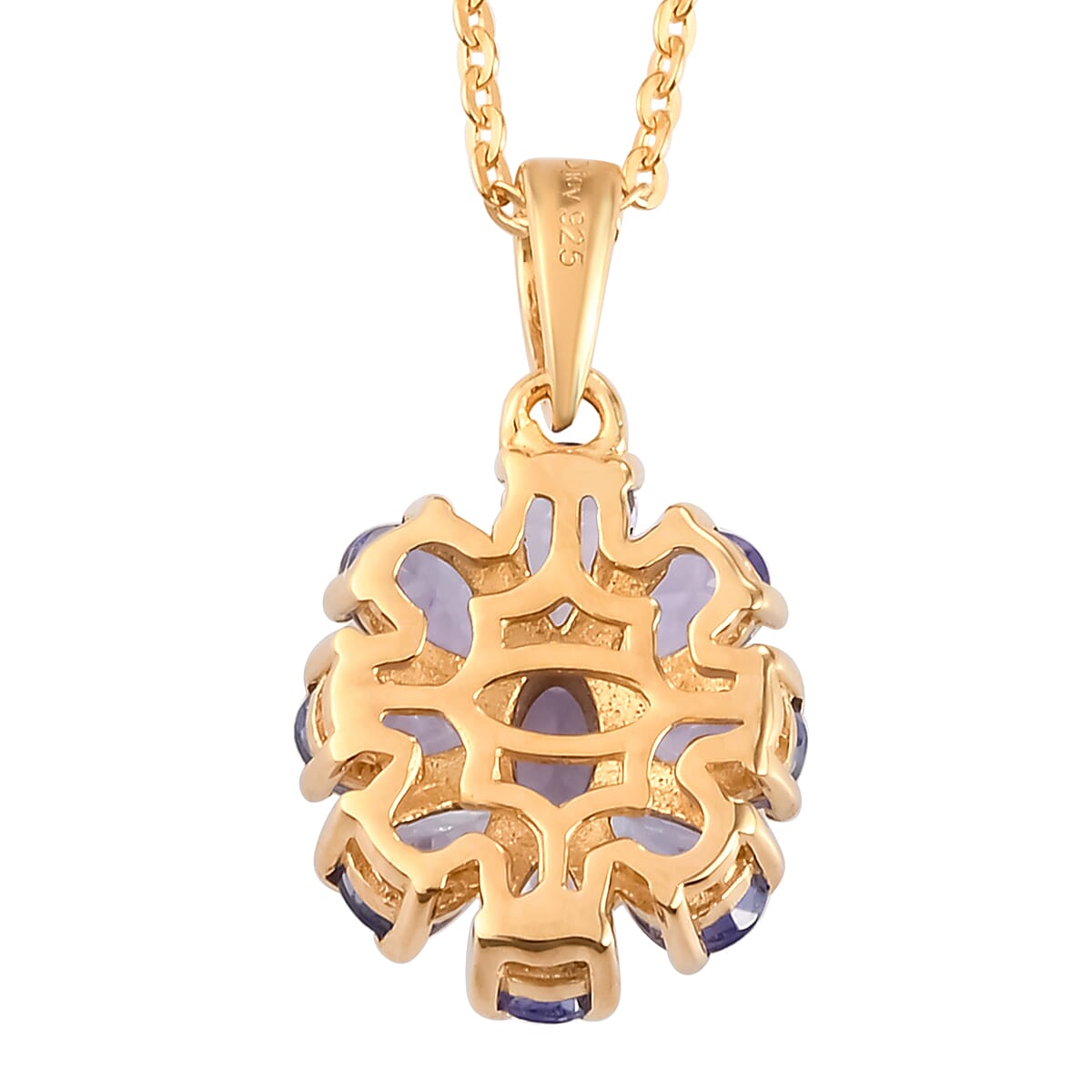 Tanzanite Flower Pendant Necklace 20 Inches in Vermeil Yellow Gold Over Sterling Silver 1.75 ctw