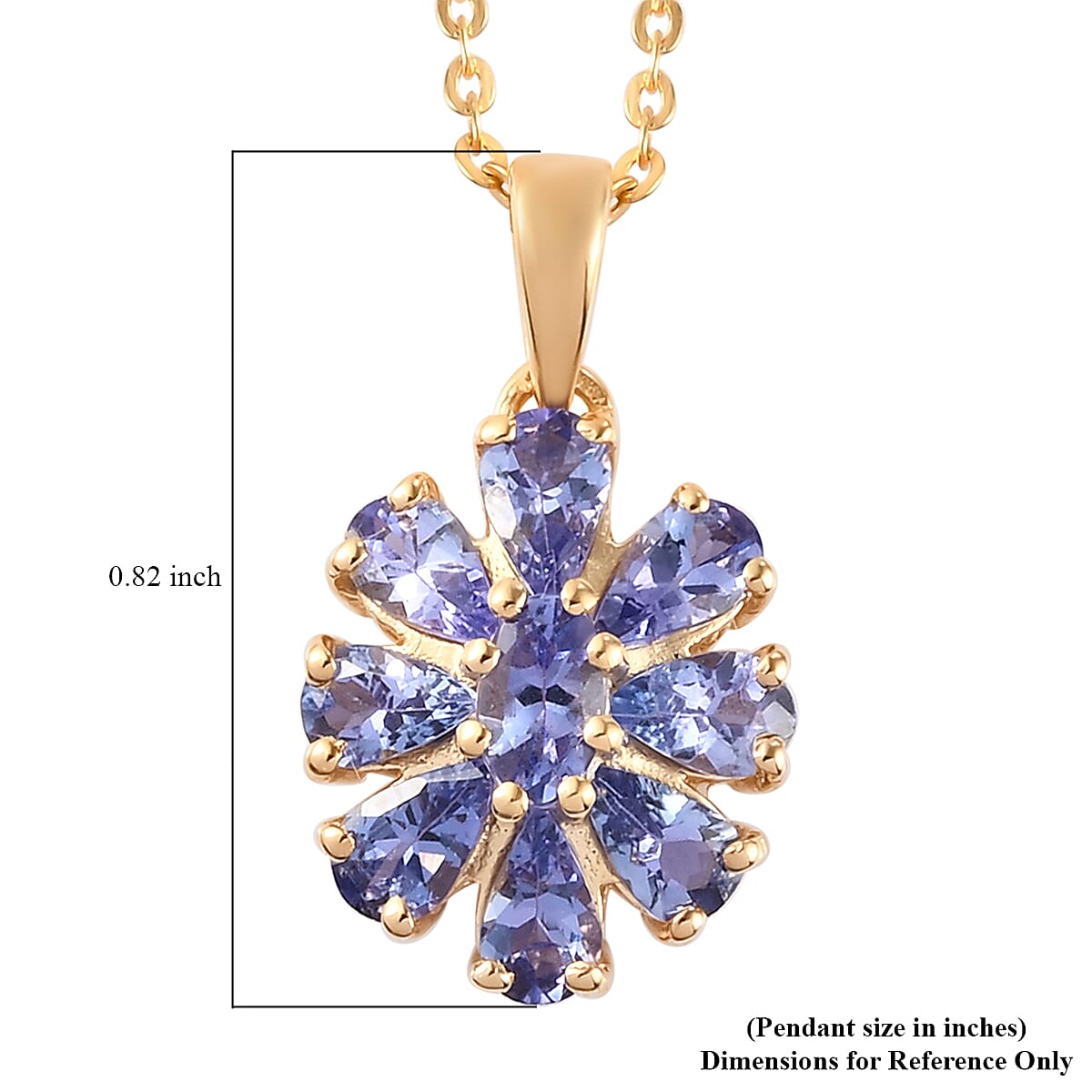 Tanzanite Flower Pendant Necklace 20 Inches in Vermeil Yellow Gold Over Sterling Silver 1.75 ctw