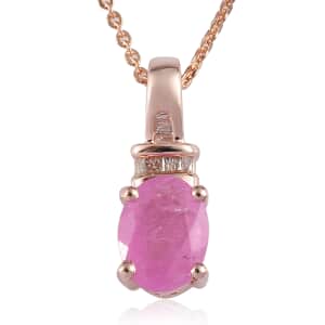 Premium Ilakaka Hot Pink Sapphire (FF) and Diamond Pendant Necklace 20 Inches in Vermeil Rose Gold Over Sterling Silver 1.90 ctw