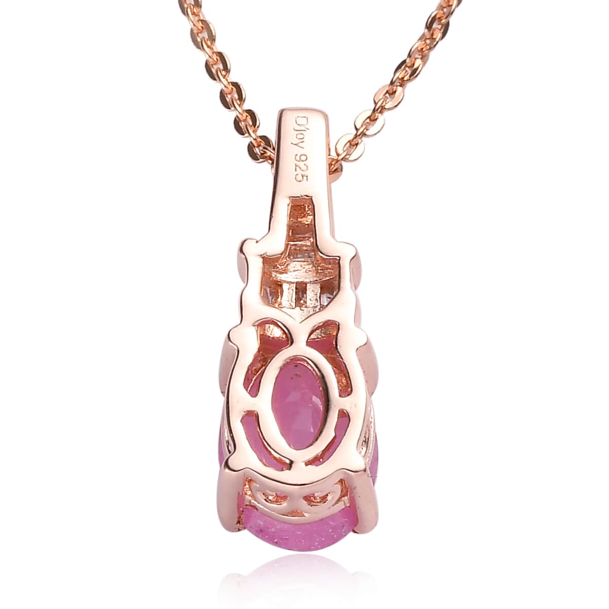 Premium Ilakaka Hot Pink Sapphire (FF) and Diamond Pendant Necklace 20 Inches in Vermeil Rose Gold Over Sterling Silver 1.90 ctw image number 4