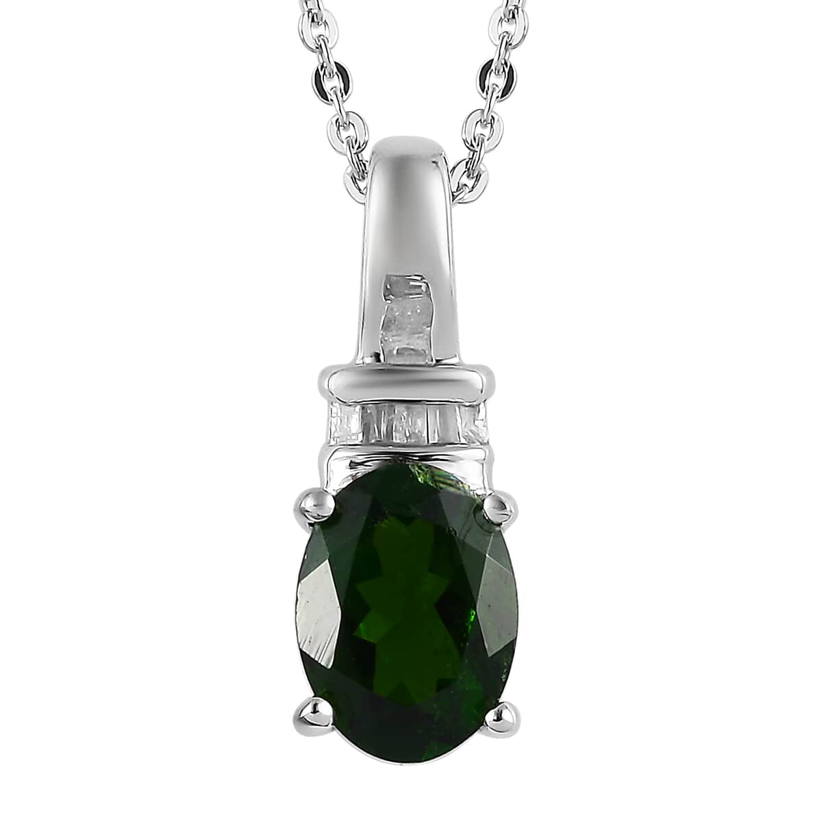 Natural Chrome Diopside and Diamond Pendant Necklace 20 Inches in Platinum Over Sterling Silver 1.35 ctw image number 0