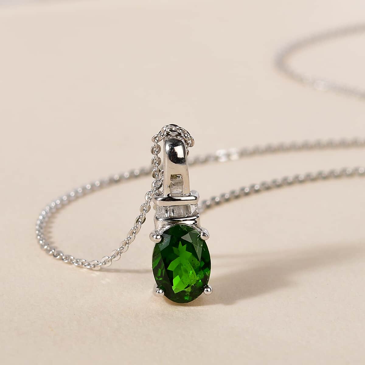 Natural Chrome Diopside and Diamond Pendant Necklace 20 Inches in Platinum Over Sterling Silver 1.35 ctw image number 1