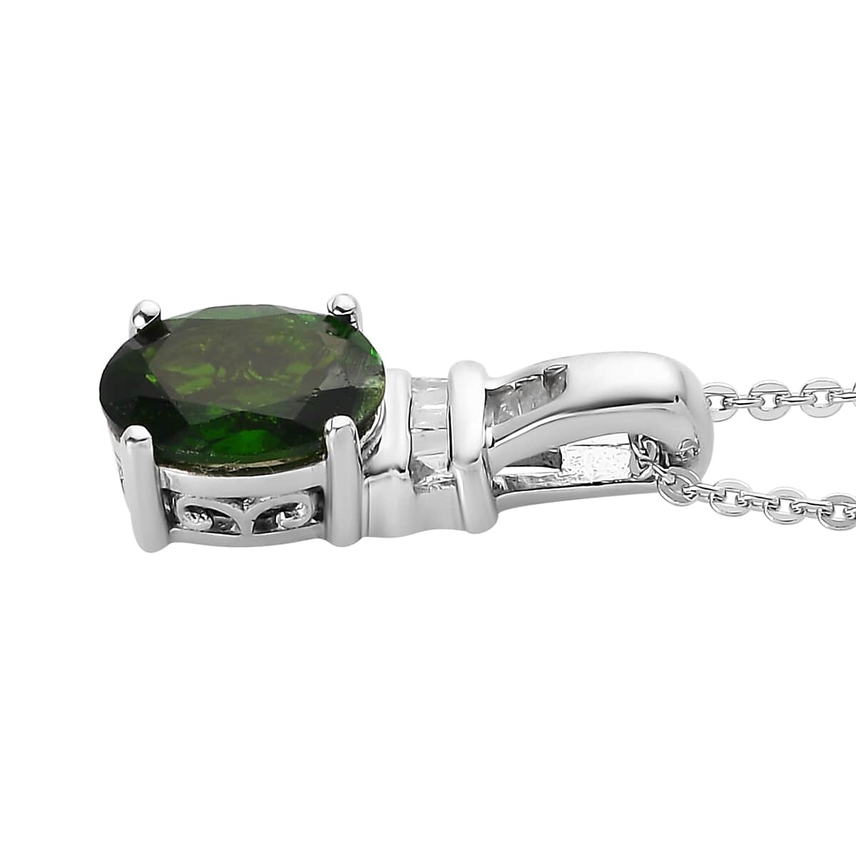 Natural Chrome Diopside and Diamond Pendant Necklace 20 Inches in Platinum Over Sterling Silver 1.35 ctw image number 3