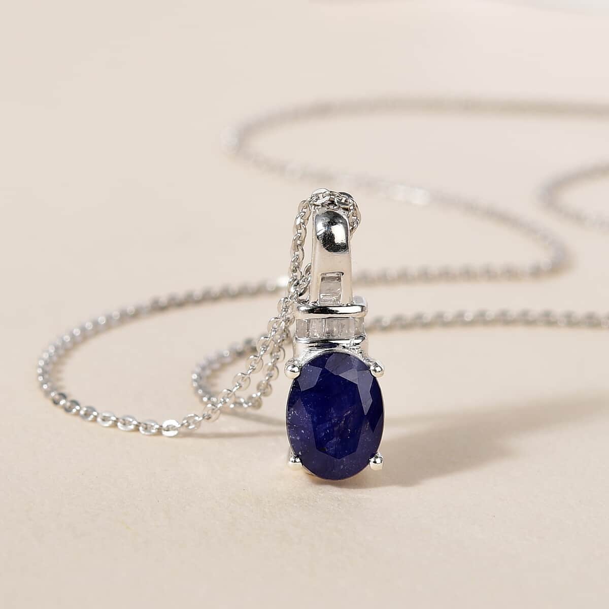 Masoala Sapphire (FF) and Diamond 1.80 ctw Pendant Necklace in Platinum Over Sterling Silver 20 Inches image number 1