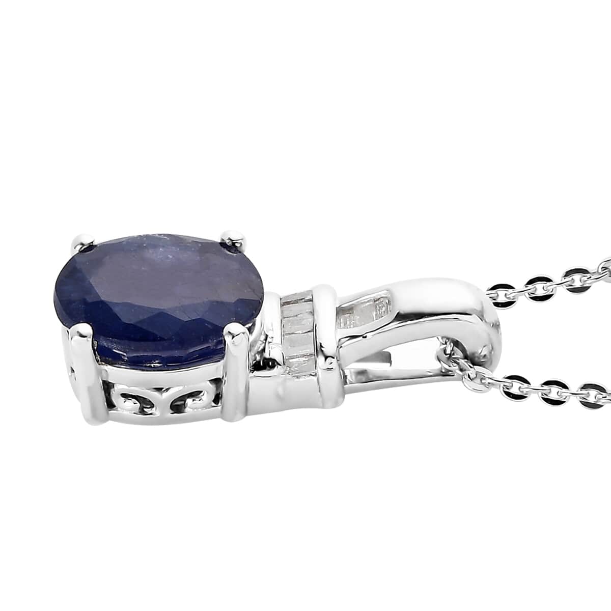 Masoala Sapphire (FF) and Diamond 1.80 ctw Pendant Necklace in Platinum Over Sterling Silver 20 Inches image number 3