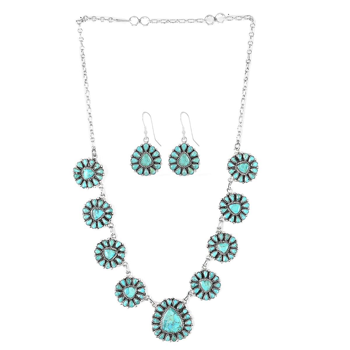 Kingman Turquoise Dangle Earrings and Necklace 18 Inches in Sterling Silver 15.20 ctw image number 0