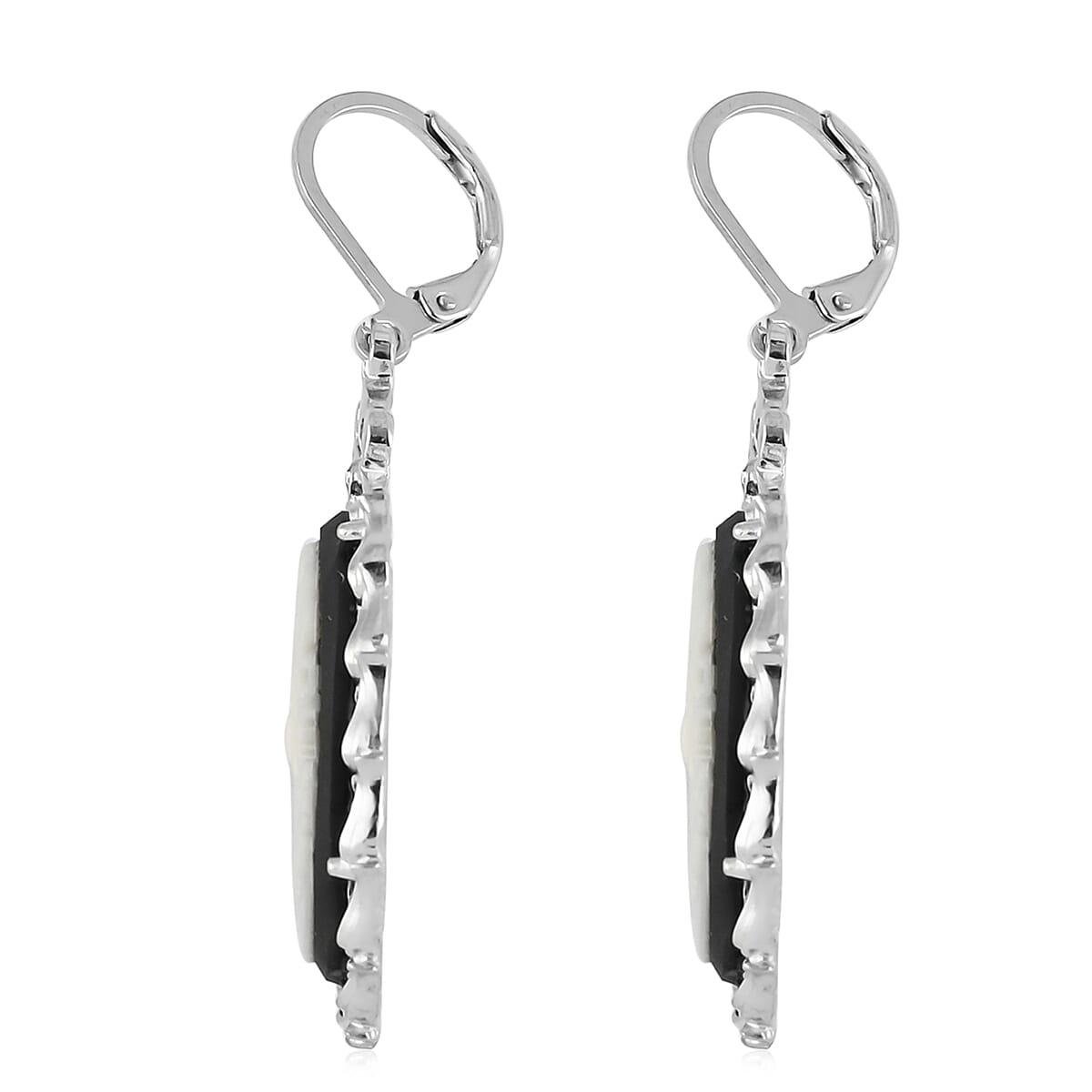 Black Cameo Necklace 16 Inches and Earrings in Silvertone 54.00 ctw image number 6