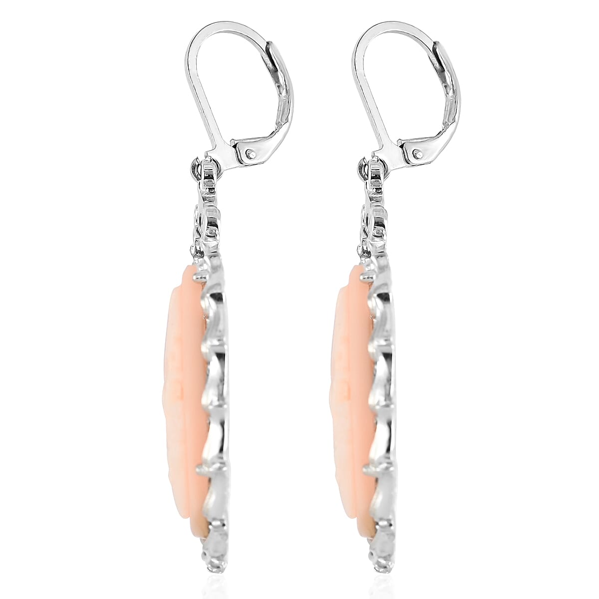 Blush Pink Cameo Necklace 16 Inches and Earrings in Silvertone image number 6