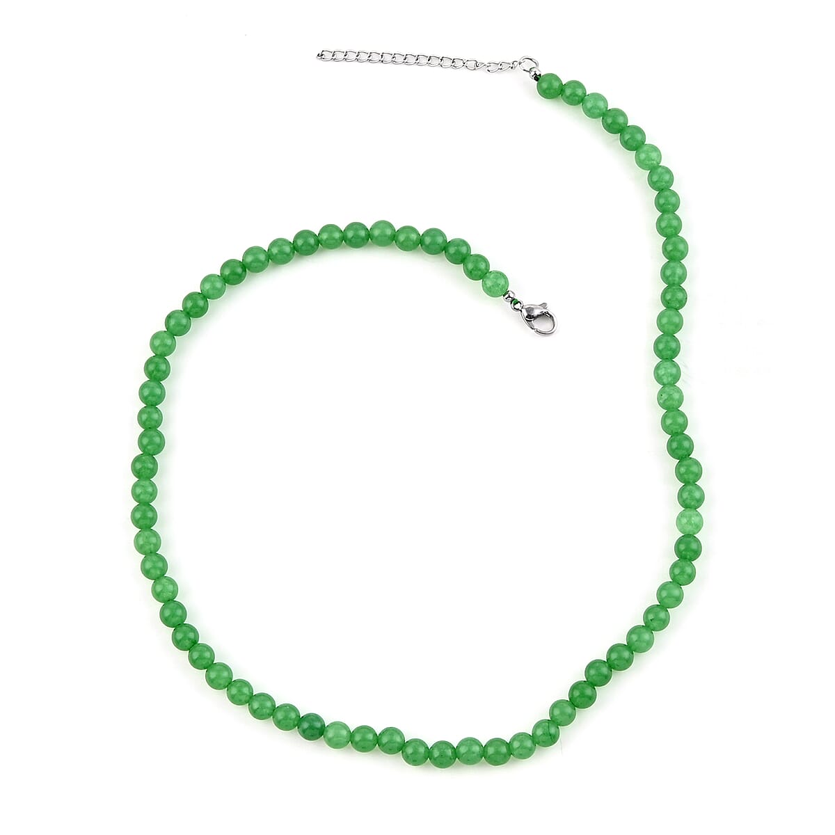 Green Aventurine Beaded Stretch Bracelet, Solitaire Stud Earrings and Necklace (18 Inches) in Stainless Steel 177.00 ctw image number 1