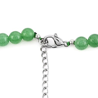 Green Aventurine Beaded Stretch Bracelet, Solitaire Stud Earrings and Necklace 18 Inches in Stainless Steel 177.00 ctw