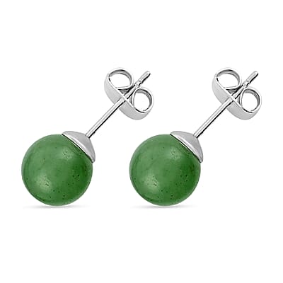 Green Aventurine Beaded Stretch Bracelet, Solitaire Stud Earrings and Necklace 18 Inches in Stainless Steel 177.00 ctw
