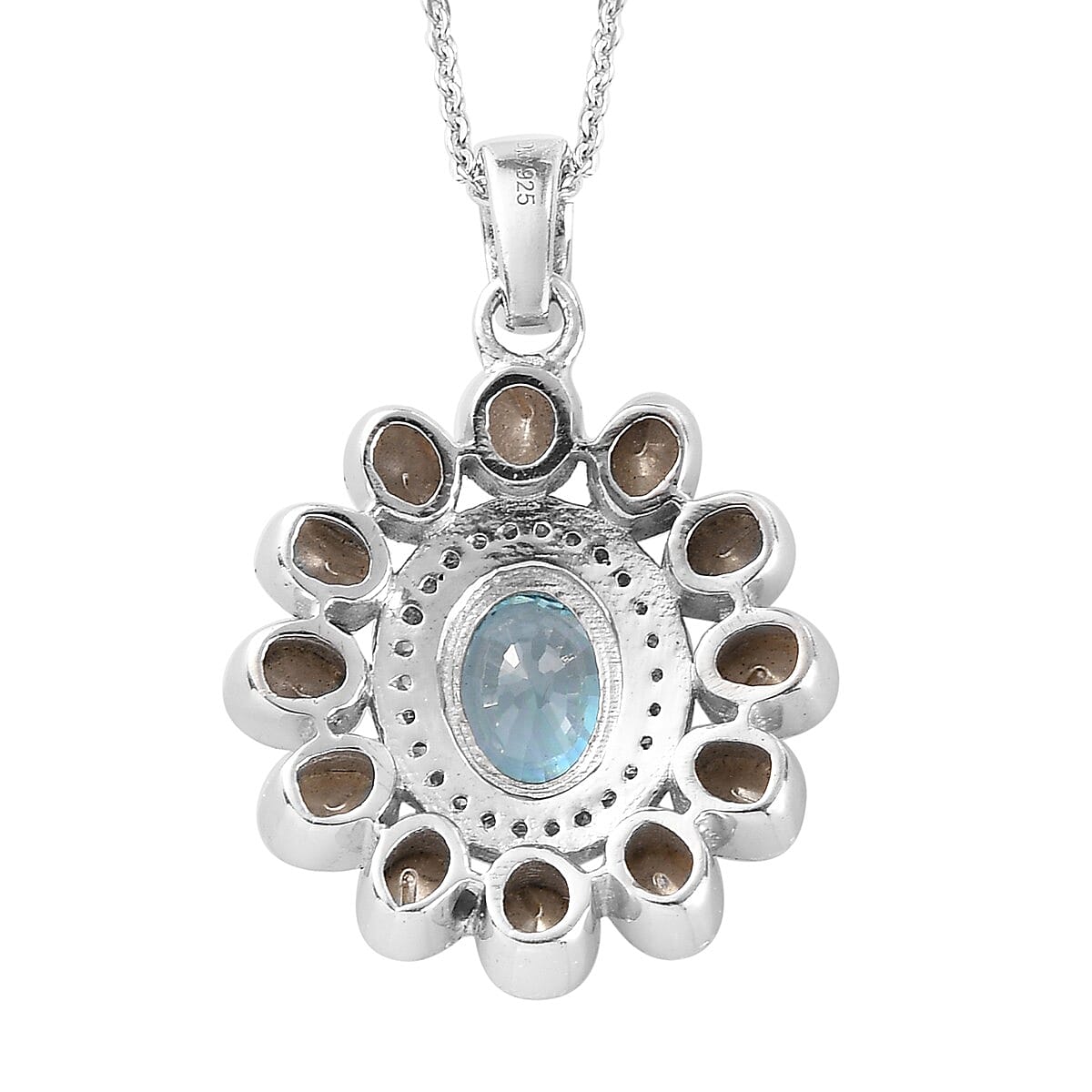 Cambodian Blue Zircon and Polki Blue Diamond, Diamond Pendant Cocktail Necklace 20 Inches in Platinum Over Sterling Silver 2.80 ctw