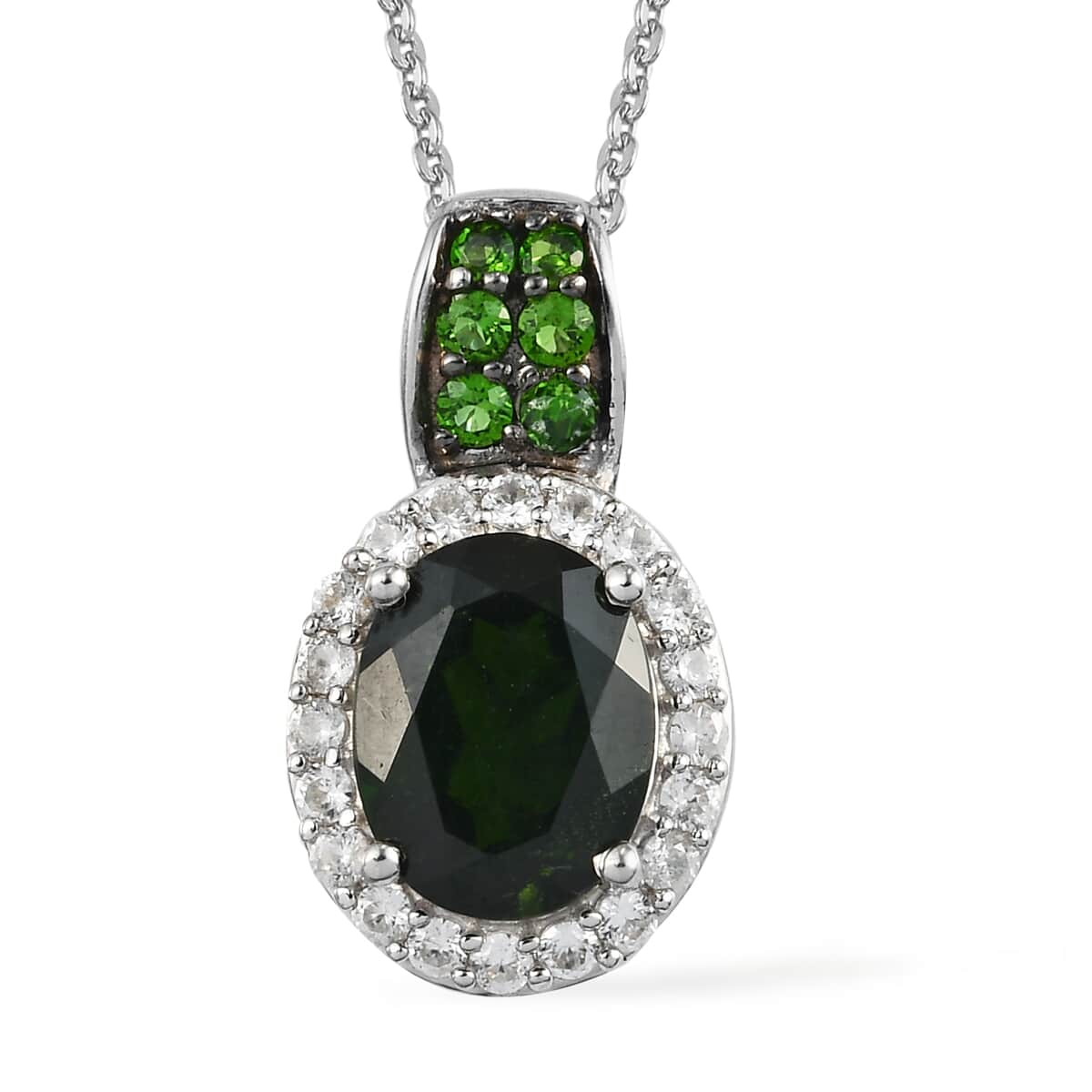 Chrome Diopside and White Zircon Pendant Necklace 20 Inches in Platinum Over Sterling Silver 2.50 ctw image number 0