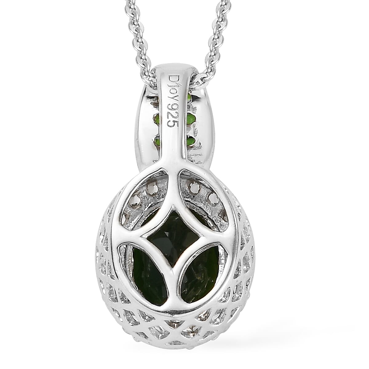 Chrome Diopside and White Zircon Pendant Necklace 20 Inches in Platinum Over Sterling Silver 2.50 ctw