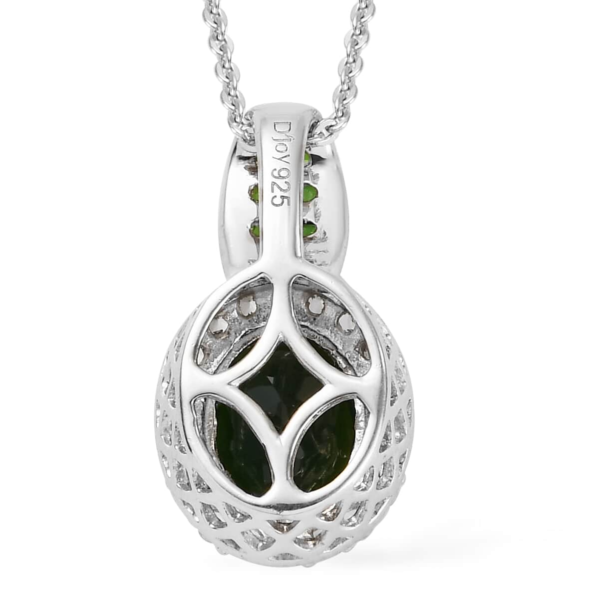 Natural Russian Diopside and Natural White Zircon Pendant Necklace 20 Inches in Platinum Over Sterling Silver 2.50 ctw image number 4