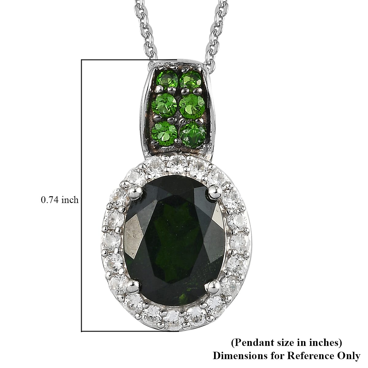 Chrome Diopside and White Zircon Pendant Necklace 20 Inches in Platinum Over Sterling Silver 2.50 ctw