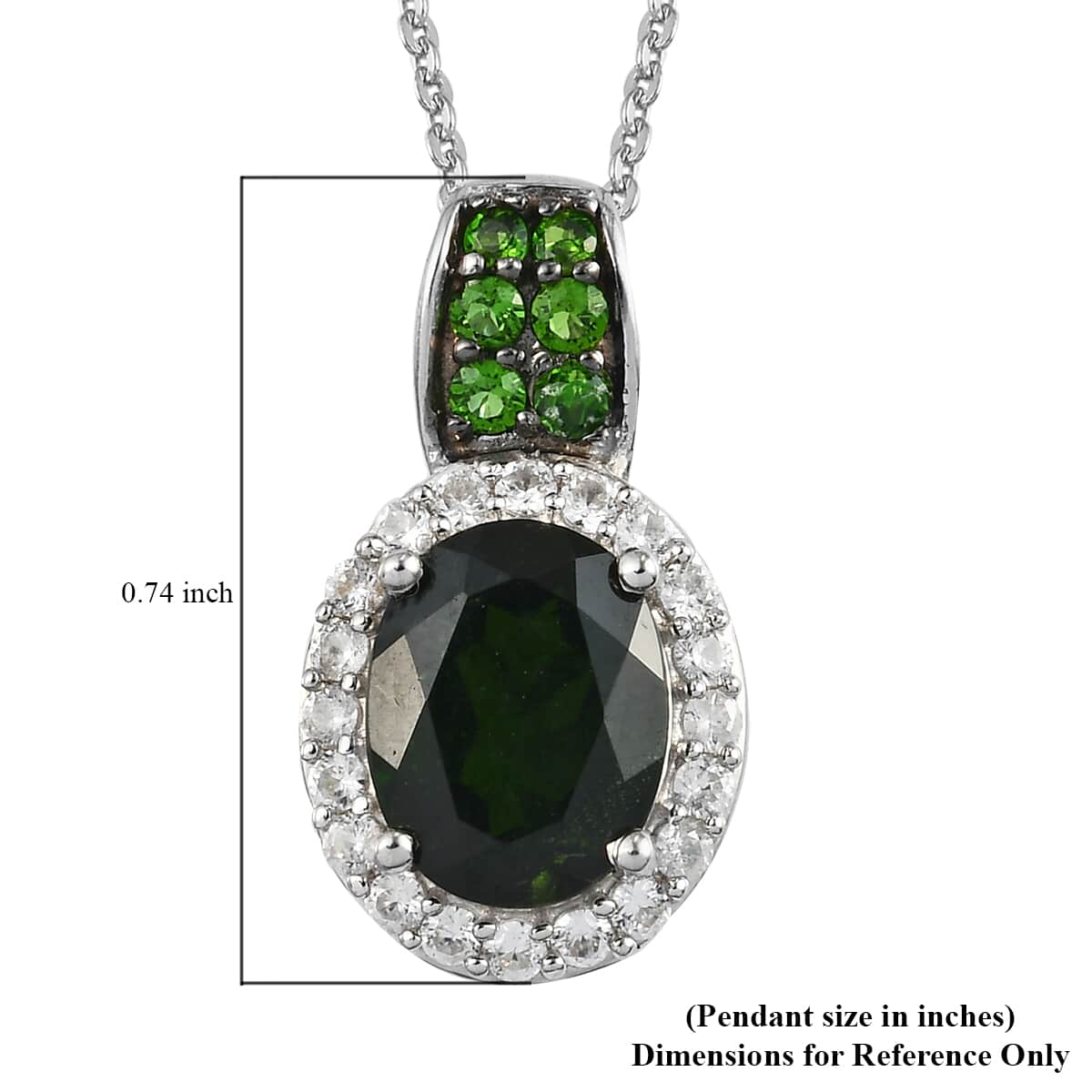Natural Russian Diopside and Natural White Zircon Pendant Necklace 20 Inches in Platinum Over Sterling Silver 2.50 ctw image number 5