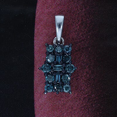 Blue Diamond Cluster Pendant Necklace in Rhodium and Platinum Plated Sterling Silver, Diamond Jewelry For Women, 18 Inches 0.50 ctw