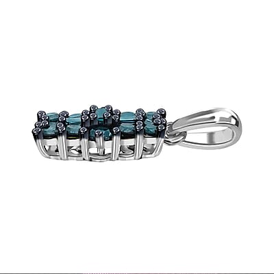 Blue Diamond Cluster Pendant Necklace in Rhodium and Platinum Plated Sterling Silver, Diamond Jewelry For Women, 18 Inches 0.50 ctw
