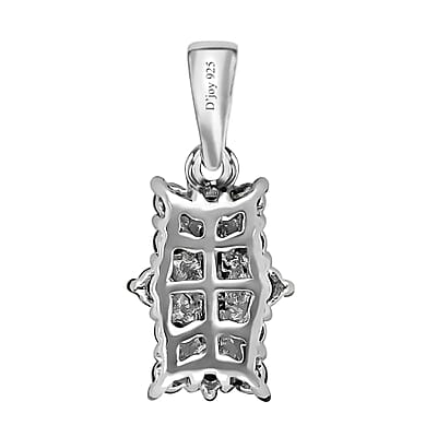 Blue Diamond Cluster Pendant Necklace in Rhodium and Platinum Plated Sterling Silver, Diamond Jewelry For Women, 18 Inches 0.50 ctw