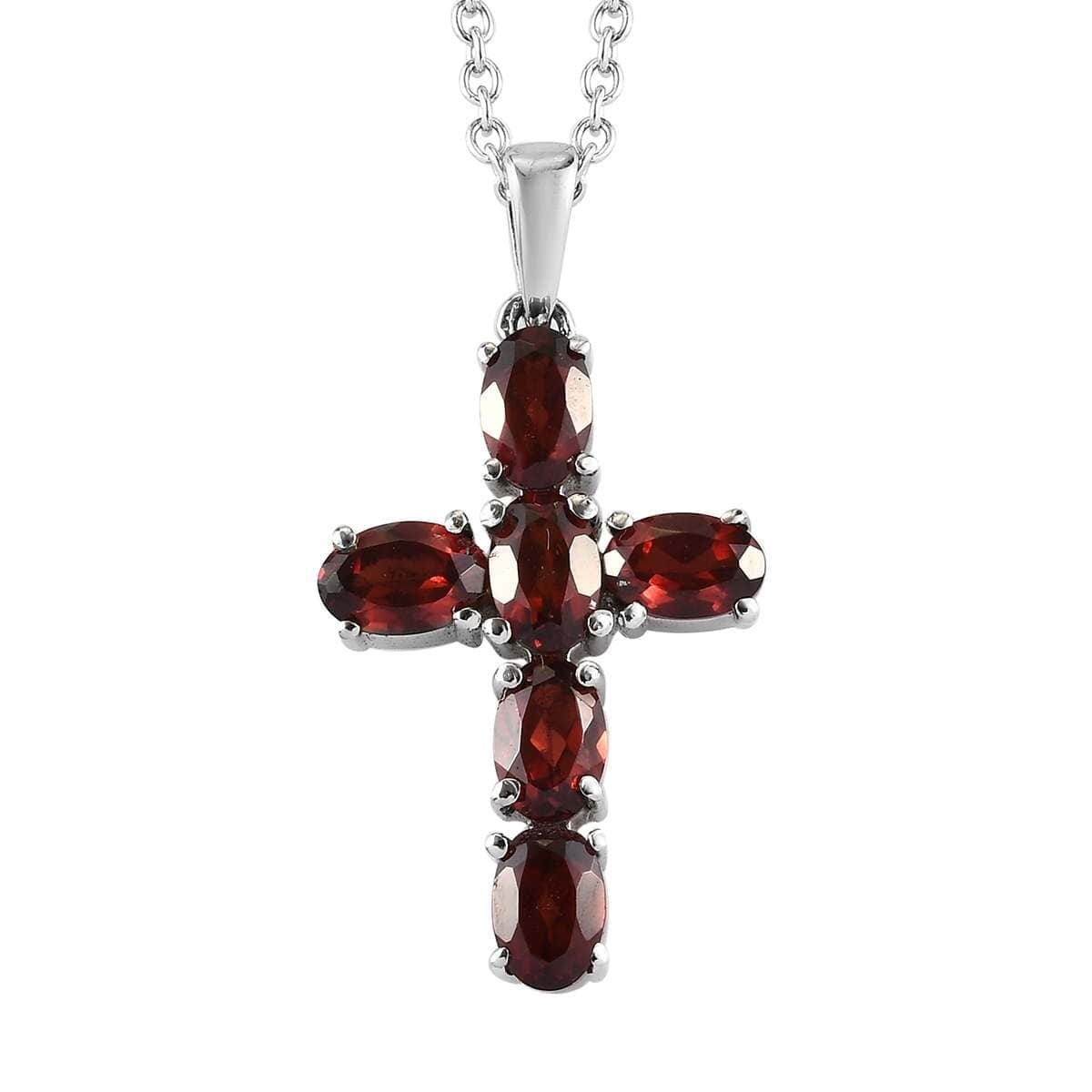 Mozambique Garnet 4.35 ctw Solitaire Stud Earrings and Cross Pendant Necklace 20 Inches in Stainless Steel image number 1