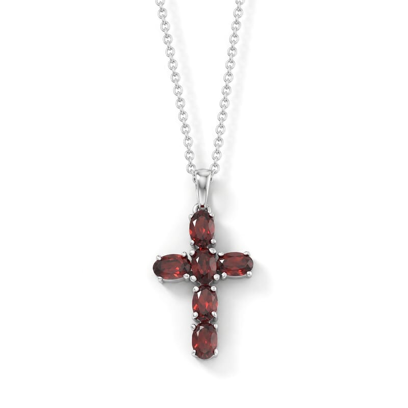 Mozambique Garnet 4.35 ctw Solitaire Stud Earrings and Cross Pendant Necklace 20 Inches in Stainless Steel