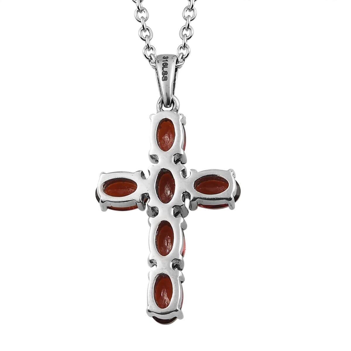 Mozambique Garnet 4.35 ctw Solitaire Stud Earrings and Cross Pendant Necklace 20 Inches in Stainless Steel image number 6