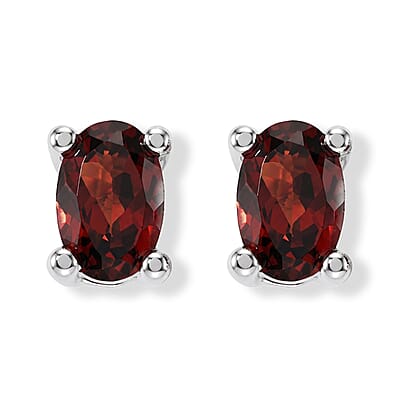 Mozambique Garnet 4.35 ctw Solitaire Stud Earrings and Cross Pendant Necklace 20 Inches in Stainless Steel