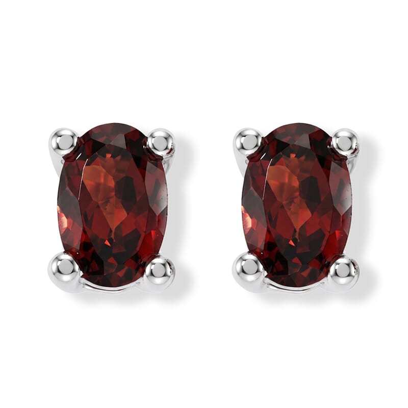 Mozambique Garnet 4.35 ctw Solitaire Stud Earrings and Cross Pendant Necklace 20 Inches in Stainless Steel