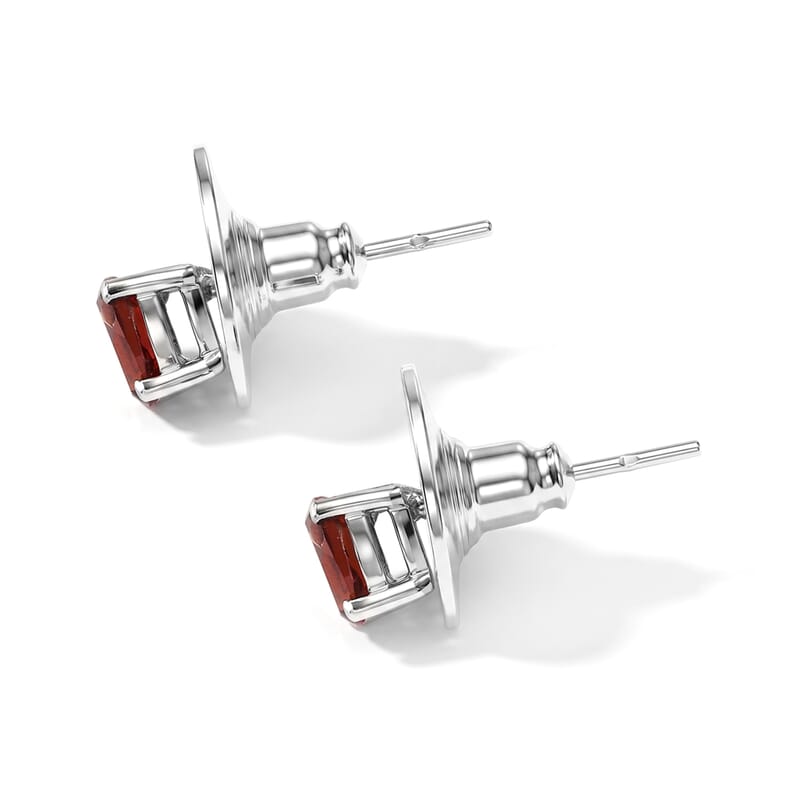 Mozambique Garnet 4.35 ctw Solitaire Stud Earrings and Cross Pendant Necklace 20 Inches in Stainless Steel