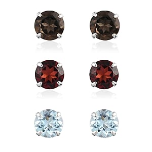 Multi Gemstone 3.25 ctw Set of 3 Solitaire Stud Earrings in Sterling Silver