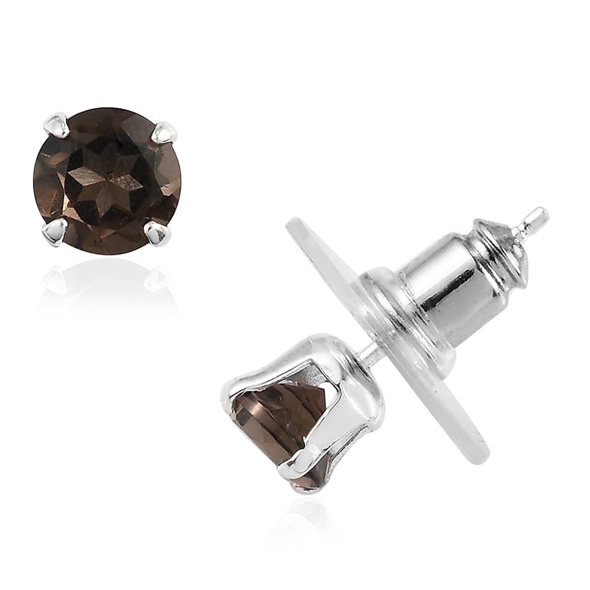 Brazilian Smoky Quartz, Mozambique Garnet, Sky Blue Topaz Set of 3 Solitaire Stud Earrings in Sterling Silver 3.35 ctw image number 5