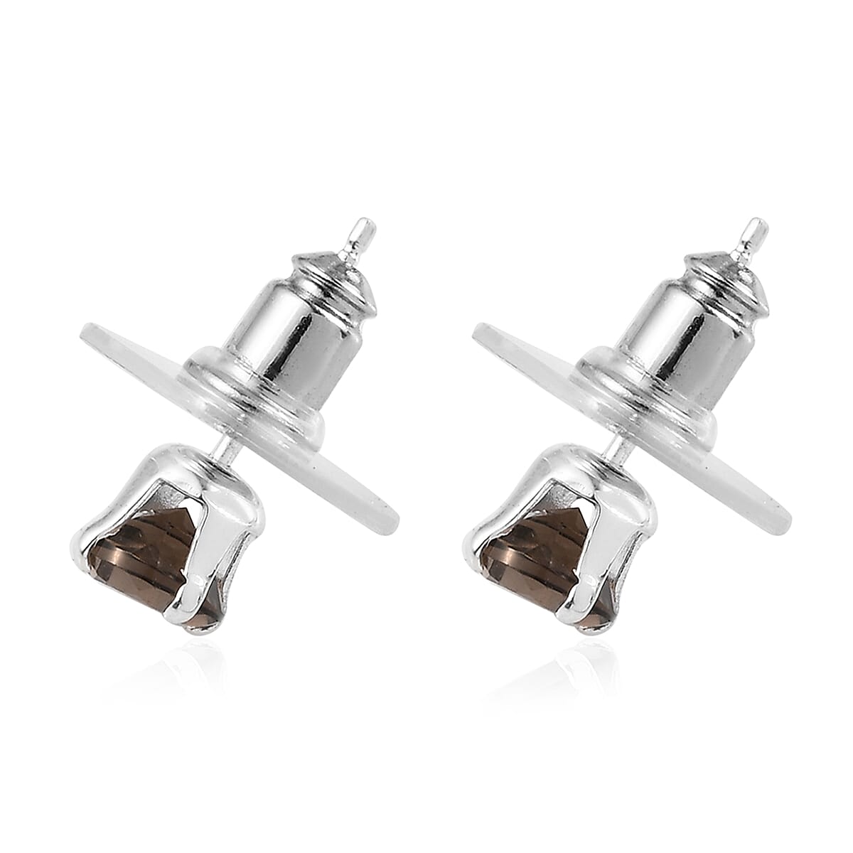 Brazilian Smoky Quartz, Mozambique Garnet, Sky Blue Topaz Set of 3 Solitaire Stud Earrings in Sterling Silver 3.35 ctw image number 6