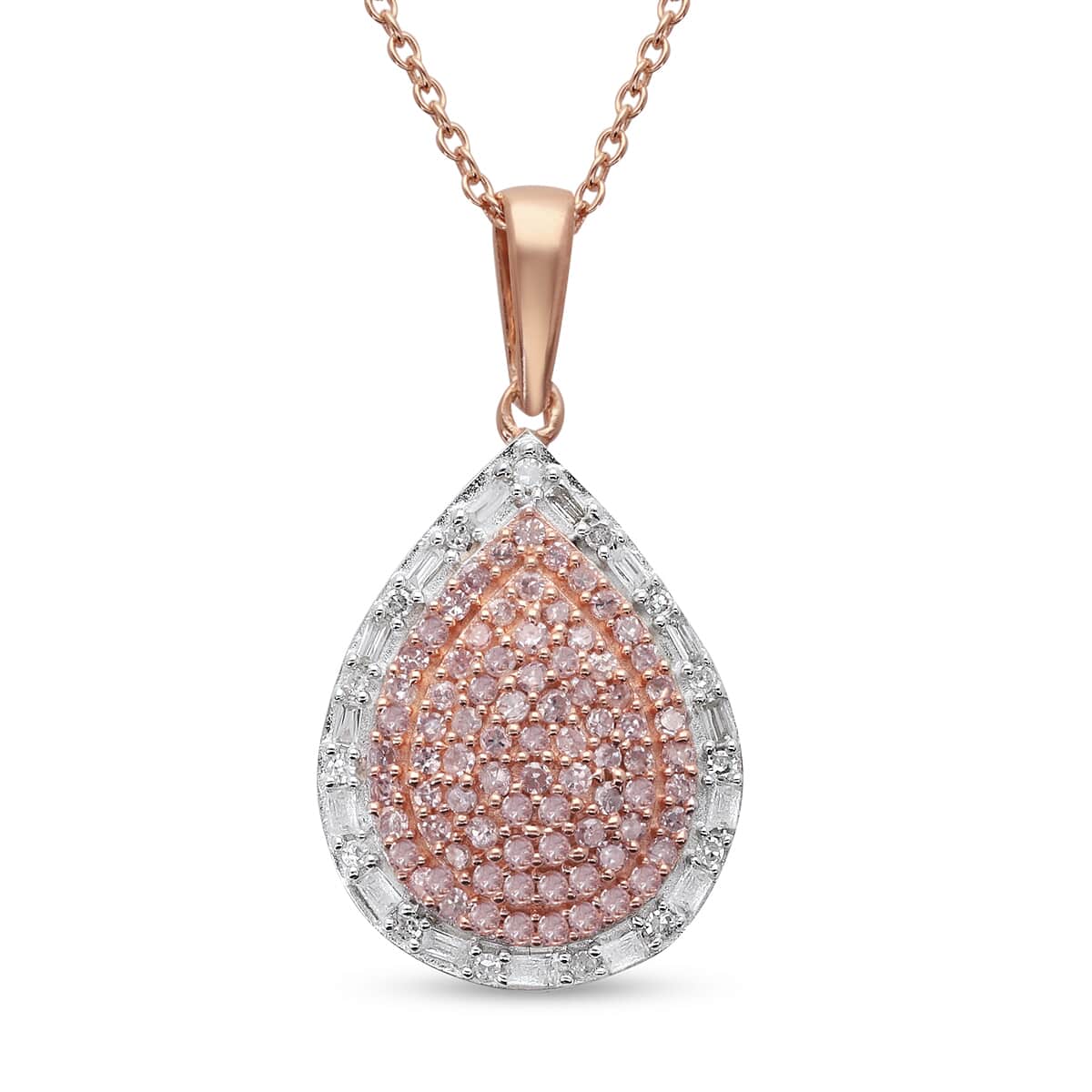 Natural Pink Diamond and Diamond Pear Shape Pendant Necklace 20 Inches in Vermeil Rose Gold Over Sterling Silver 0.50 ctw image number 0
