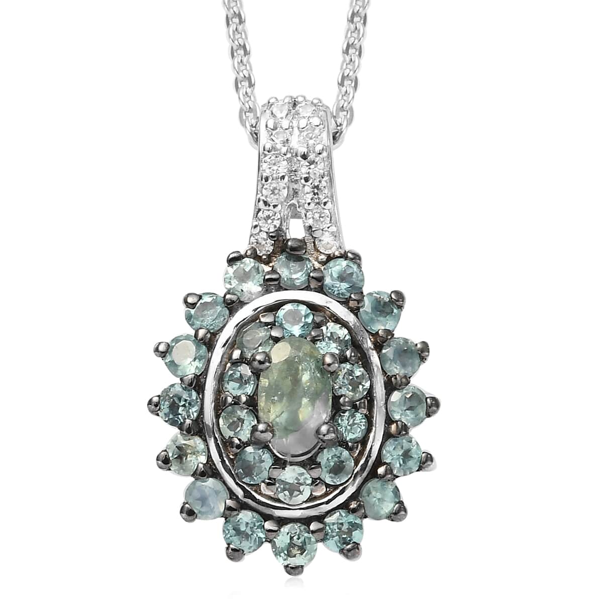Premium Narsipatnam Alexandrite (Ovl 5x3 mm), Natural White Zircon Cocktail Pendant Necklace (20 Inches) in Platinum Over Sterling Silver 1.00 ctw image number 0