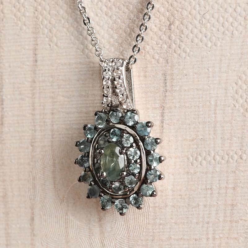 Premium Narsipatnam Alexandrite and Zircon Cocktail Pendant Necklace 20 Inches in Platinum Over Sterling Silver 1.00 ctw