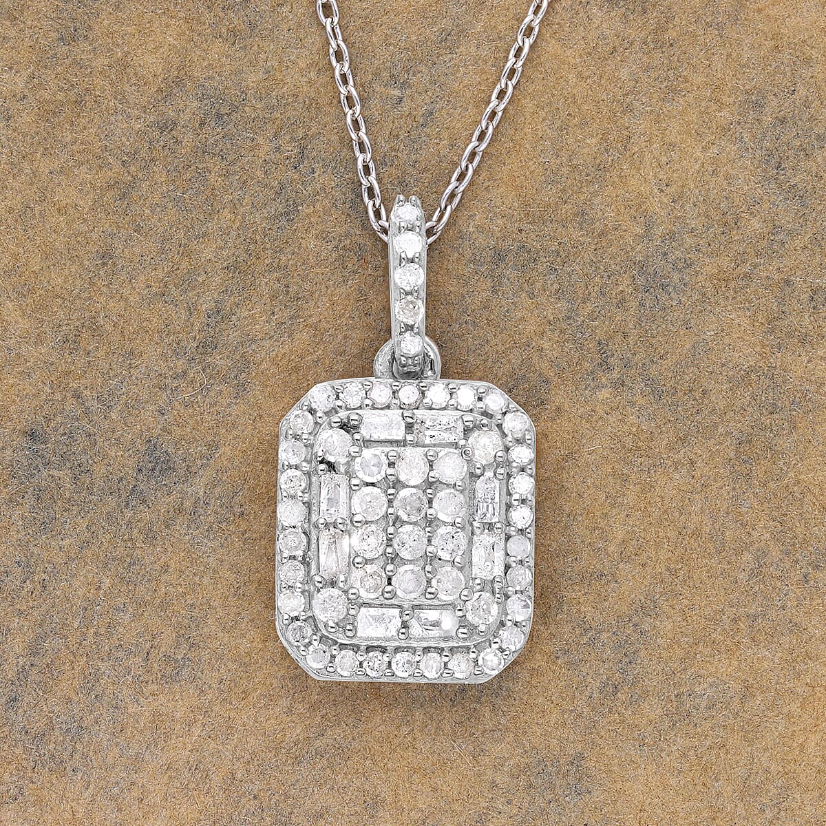 Diamond Cluster Pendant Necklace 20 Inches in Platinum Over Sterling Silver 0.50 ctw image number 1