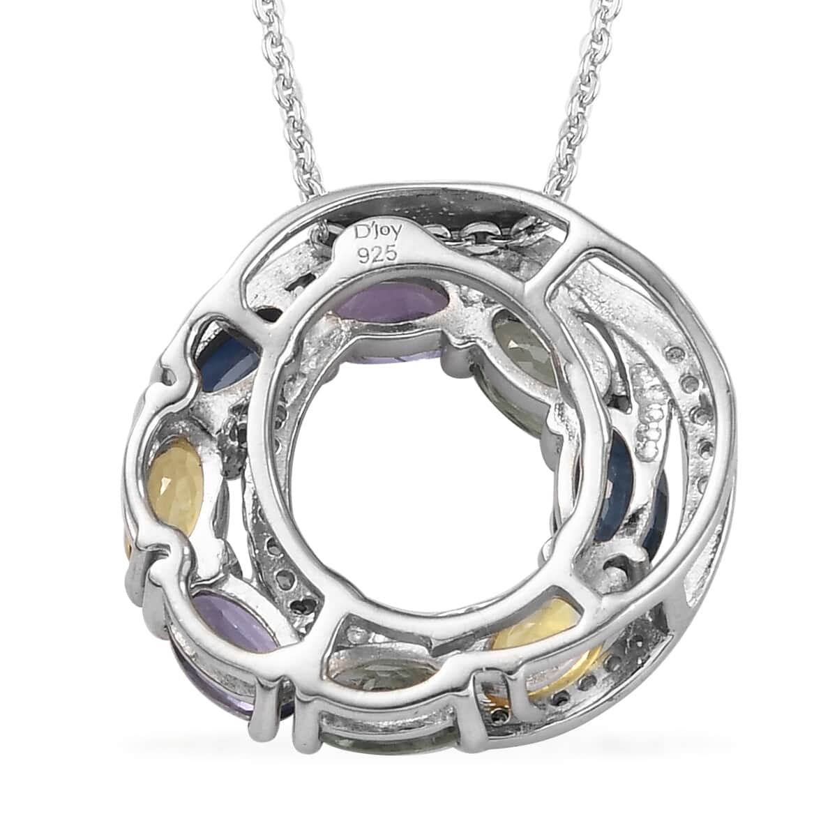 Multi Sapphire and Natural White Zircon Pendant Necklace 20 Inches in Platinum Over Sterling Silver 2.70 ctw image number 4