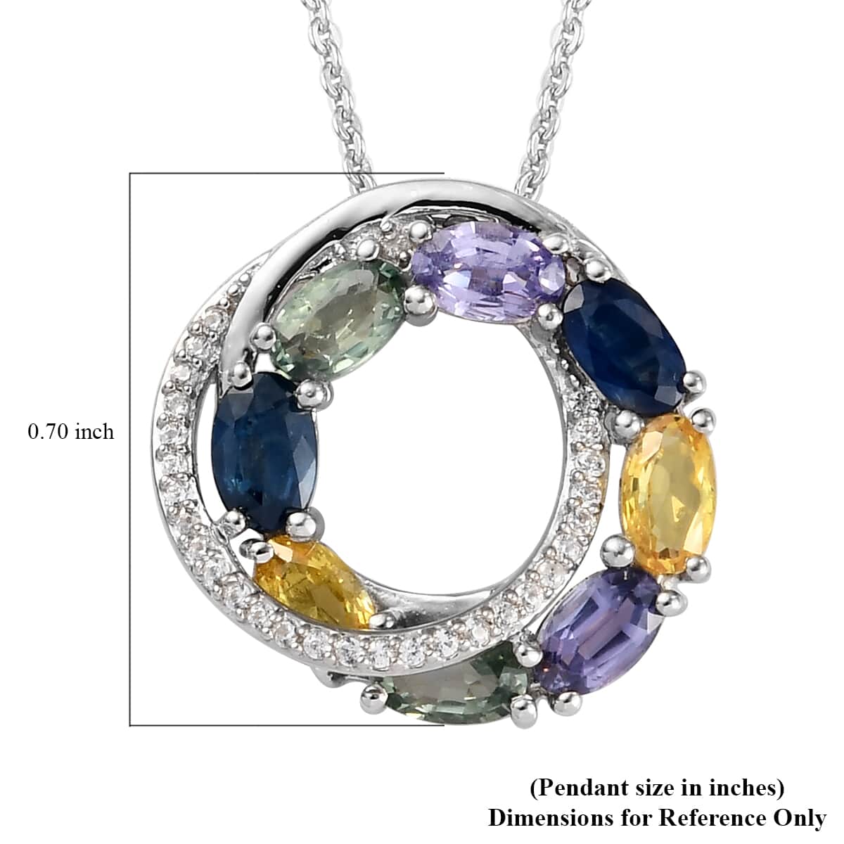 Multi Sapphire and Natural White Zircon Pendant Necklace 20 Inches in Platinum Over Sterling Silver 2.70 ctw image number 5