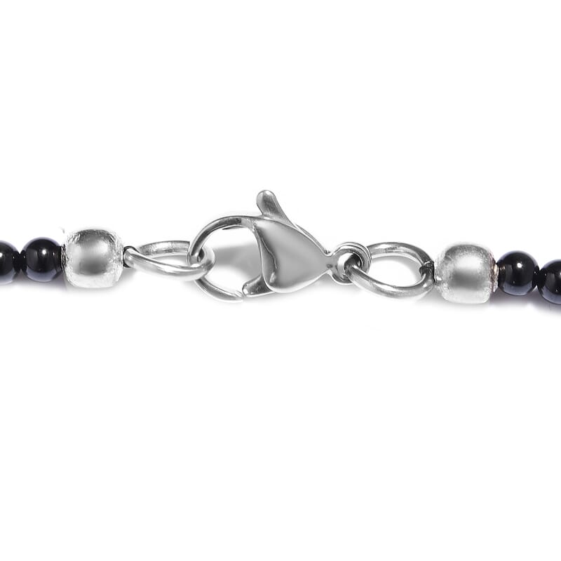 Matrix Silver Shungite and Thai Black Spinel Beaded Pendant Necklace 20 Inches in Platinum Over Copper 93.70 ctw