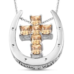 Lustro Stella Made with Finest Yellow CZ Pendant Necklace 20 Inches in Platinum Over Sterling Silver 4.35 ctw
