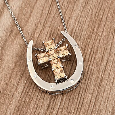 Lustro Stella Made with Finest Yellow CZ Pendant Necklace 20 Inches in Platinum Over Sterling Silver 4.35 ctw