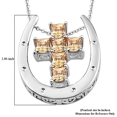 Lustro Stella Made with Finest Yellow CZ Pendant Necklace 20 Inches in Platinum Over Sterling Silver 4.35 ctw